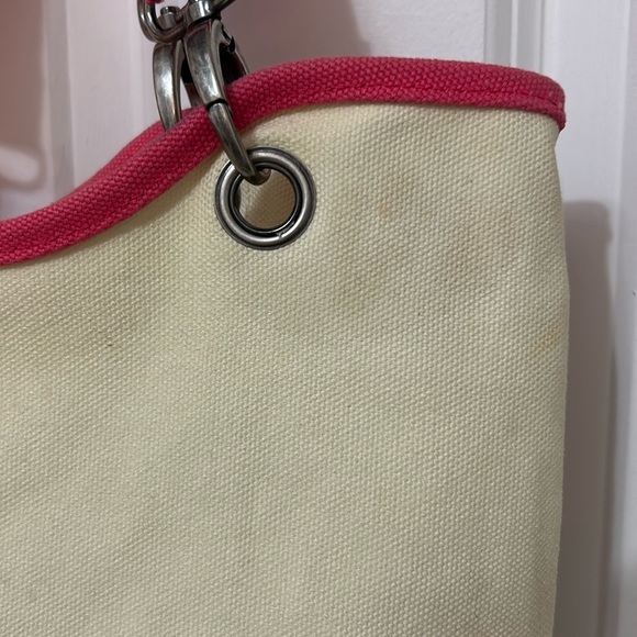 Thirty-One Canvas Pink Navy Cream Shoulder Bag - Picture 5 of 8